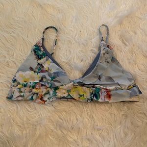 floral triangle bikini top with ruffles